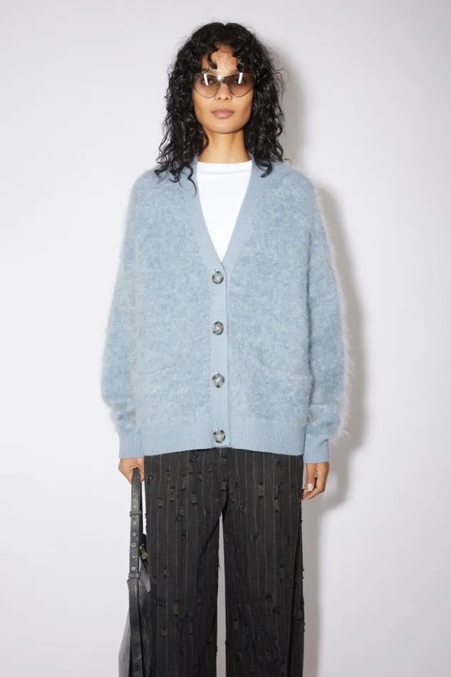 Women Wool Mohair Cardigan Denim Blue Acne Studios Knitwear