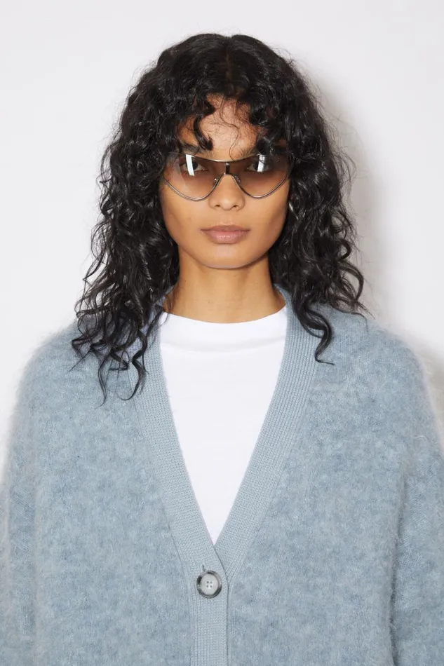 Women Wool Mohair Cardigan Denim Blue Acne Studios Knitwear