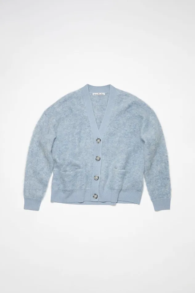 Women Wool Mohair Cardigan Denim Blue Acne Studios Knitwear