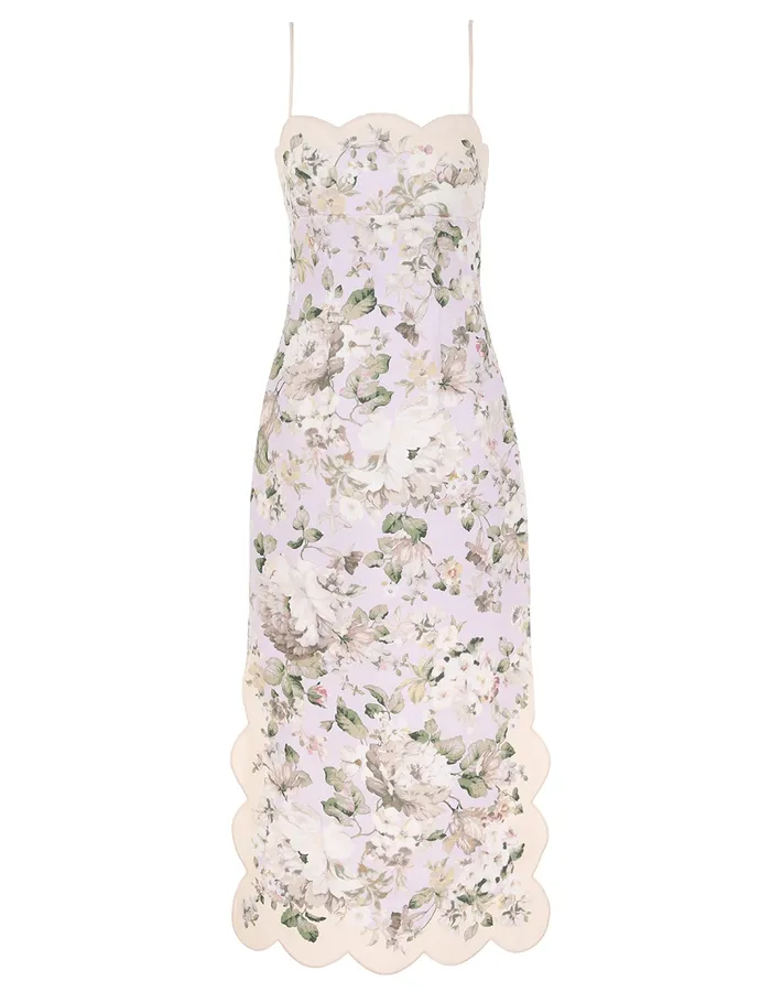 Women Zimmermann Clothing Acacia Scallop Midi Dress Lilac Floral