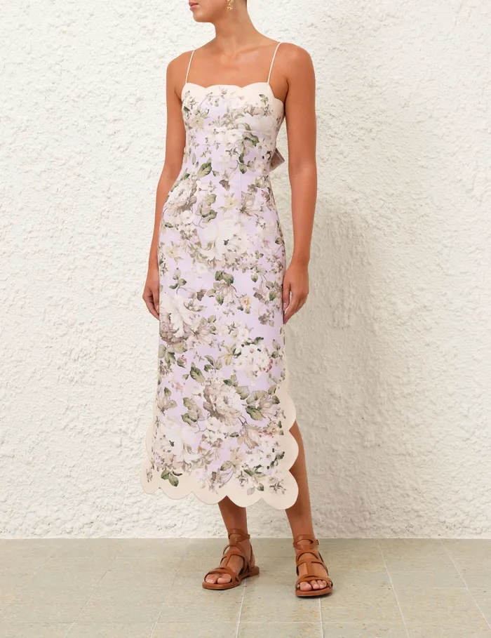 Women Zimmermann Clothing Acacia Scallop Midi Dress Lilac Floral