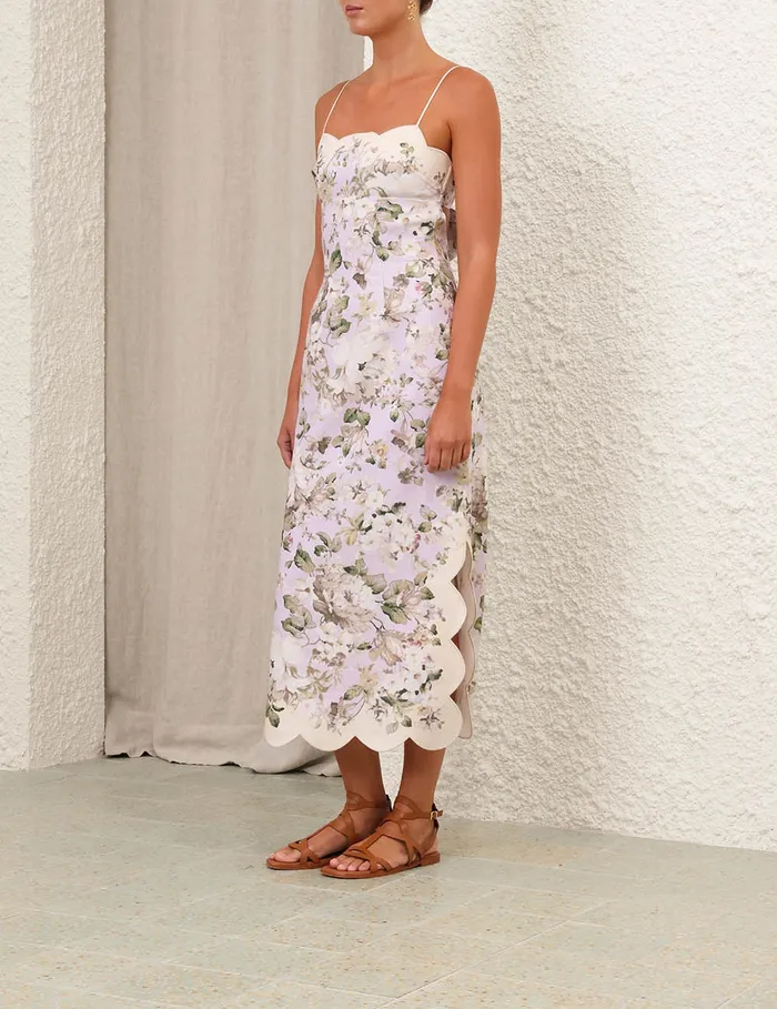 Women Zimmermann Clothing Acacia Scallop Midi Dress Lilac Floral