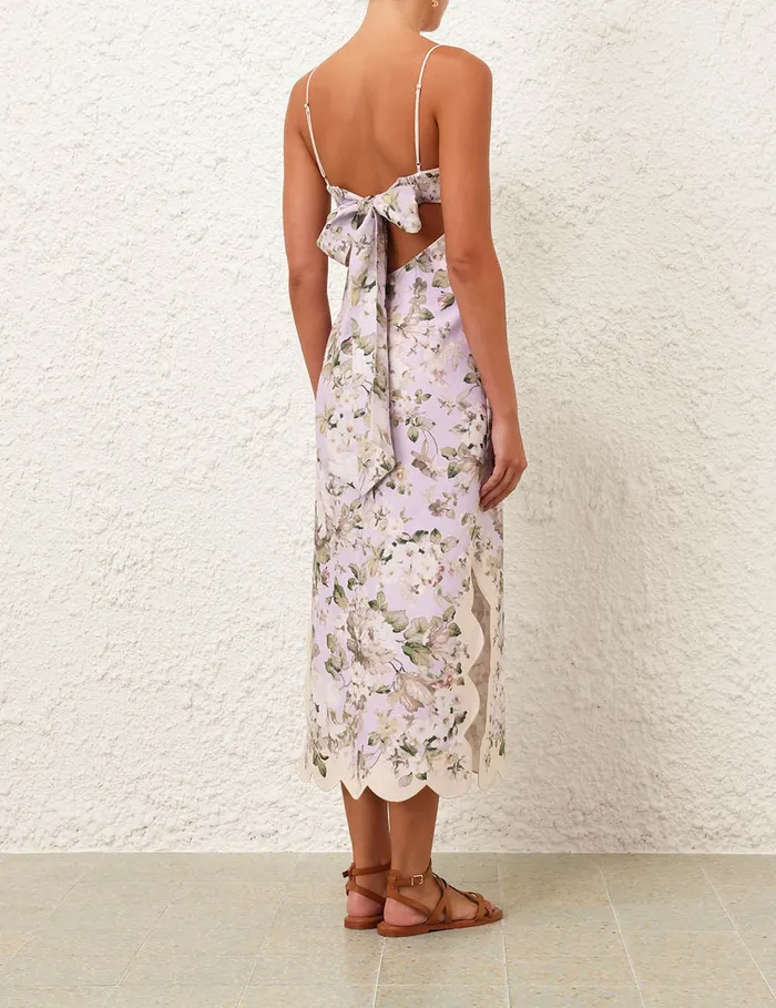 Women Zimmermann Clothing Acacia Scallop Midi Dress Lilac Floral