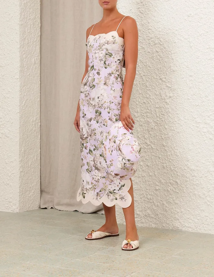 Women Zimmermann Clothing Acacia Scallop Midi Dress Lilac Floral