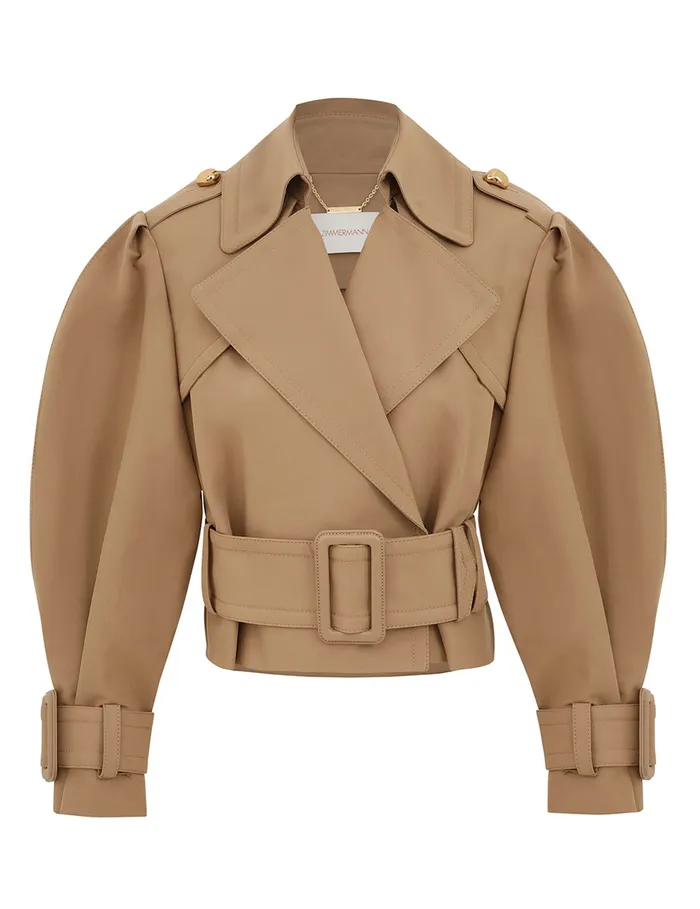 Women Zimmermann Clothing Crush Cropped Trench Coat Khaki