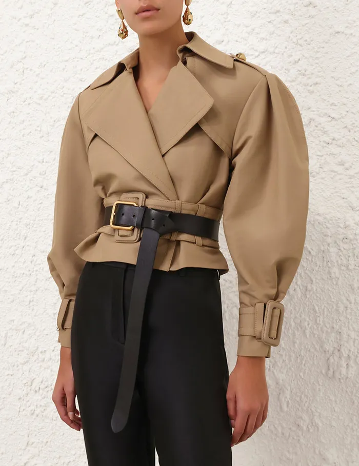 Women Zimmermann Clothing Crush Cropped Trench Coat Khaki