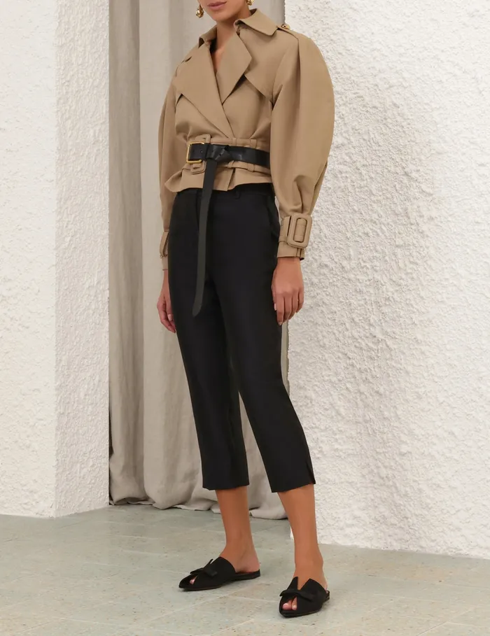 Women Zimmermann Clothing Crush Cropped Trench Coat Khaki