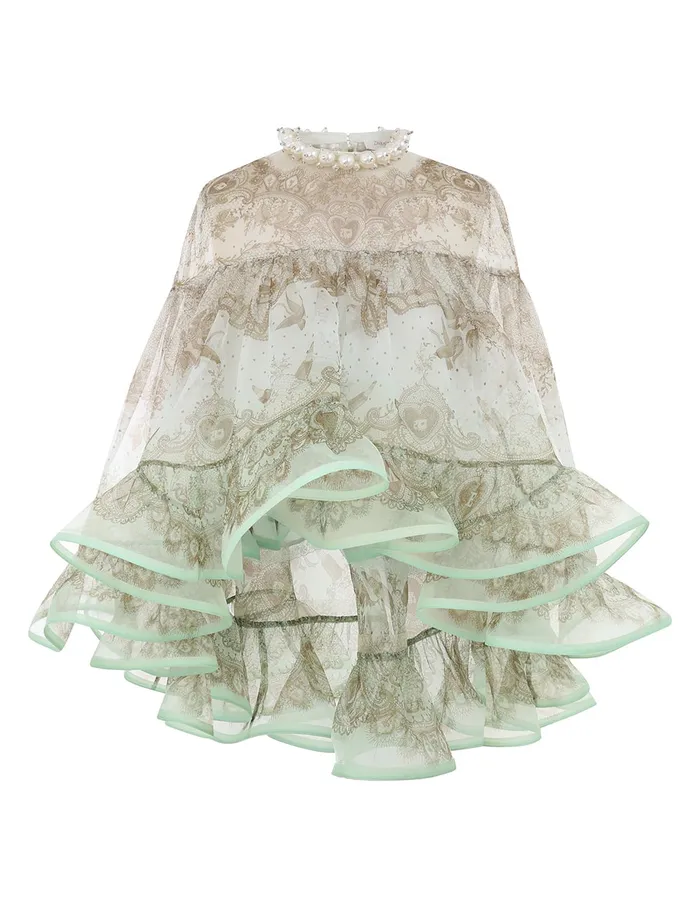 Women Zimmermann Clothing Crush Embellished Blouse Mint Lace Print
