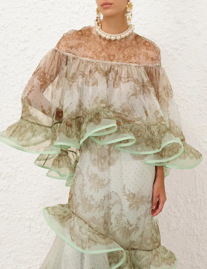 Women Zimmermann Clothing Crush Embellished Blouse Mint Lace Print