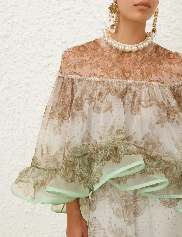 Women Zimmermann Clothing Crush Embellished Blouse Mint Lace Print