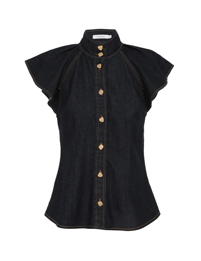 Women Zimmermann Clothing Crush Flutter Sleeve Shirt Night Sky