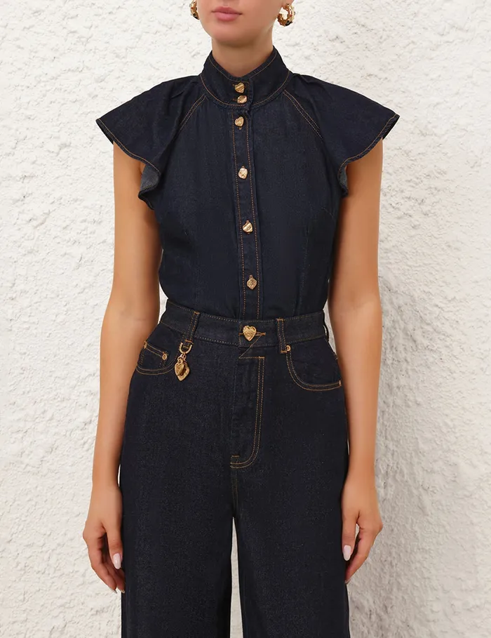 Women Zimmermann Clothing Crush Flutter Sleeve Shirt Night Sky