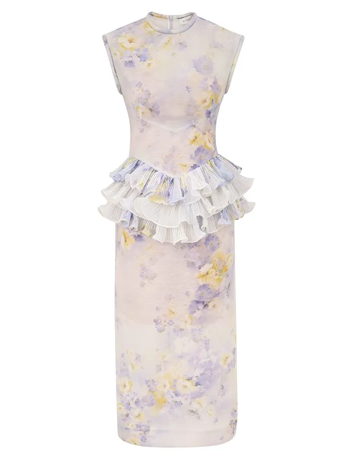 Women Zimmermann Clothing Crush Frill Midi Dress Lilac Floral