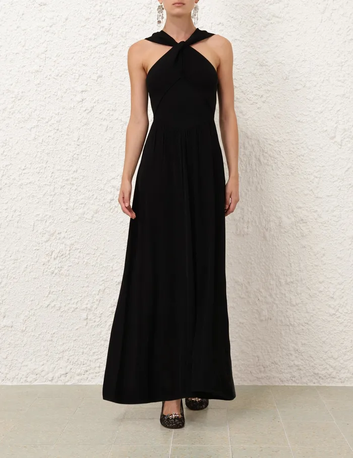 Women Zimmermann Clothing Crush Halter Neck Midi Dress Black