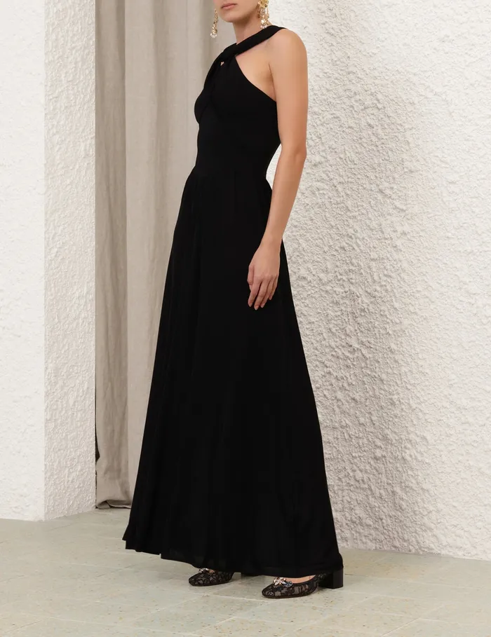 Women Zimmermann Clothing Crush Halter Neck Midi Dress Black