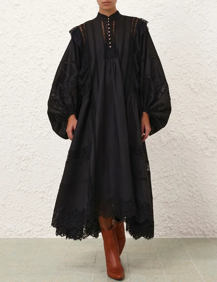 Women Zimmermann Clothing Crush Lace Billow Dress Black