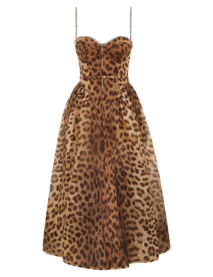 Women Zimmermann Clothing Crush Panelled Midi Dress Leopard