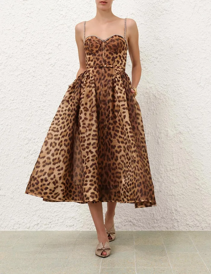 Women Zimmermann Clothing Crush Panelled Midi Dress Leopard