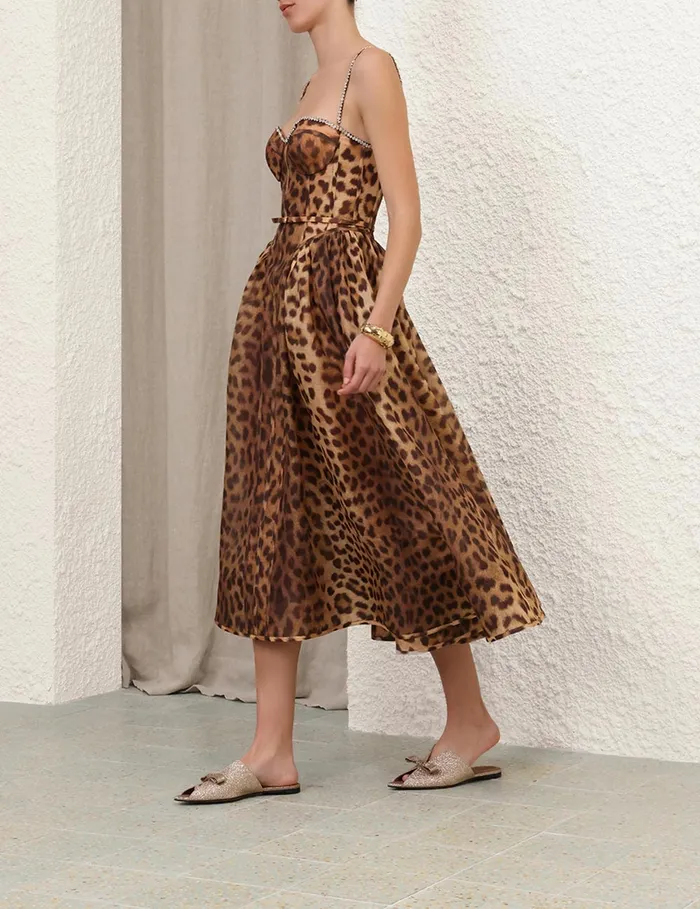Women Zimmermann Clothing Crush Panelled Midi Dress Leopard