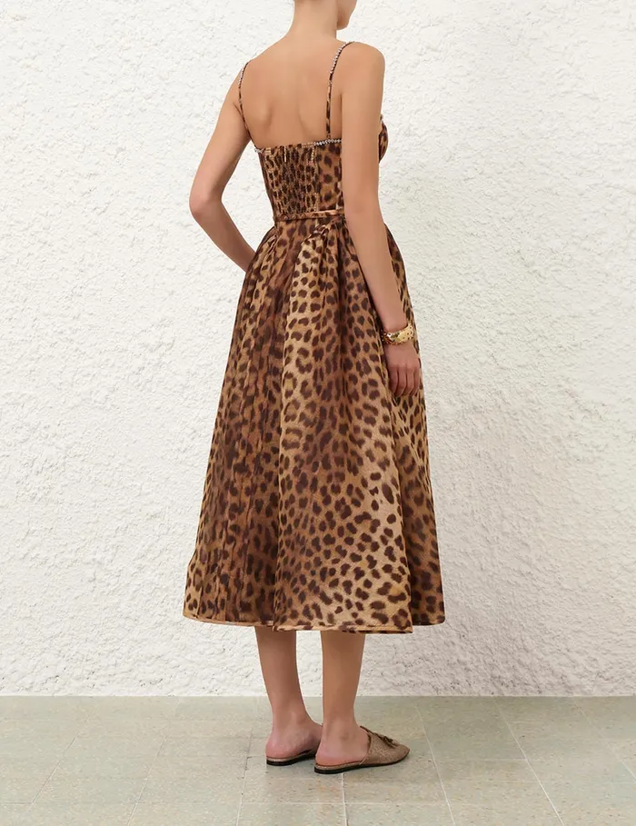 Women Zimmermann Clothing Crush Panelled Midi Dress Leopard