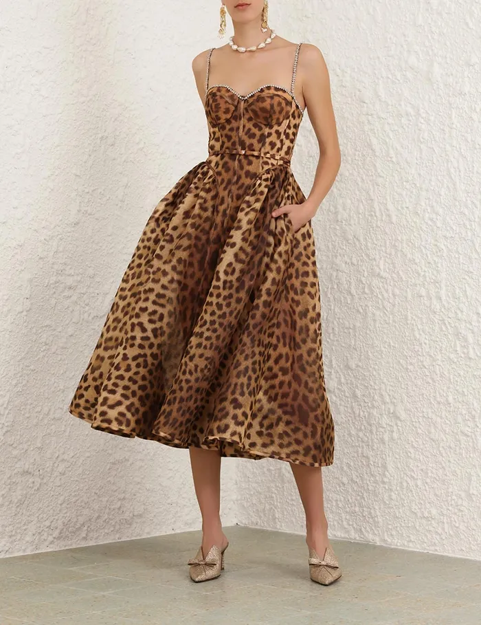 Women Zimmermann Clothing Crush Panelled Midi Dress Leopard