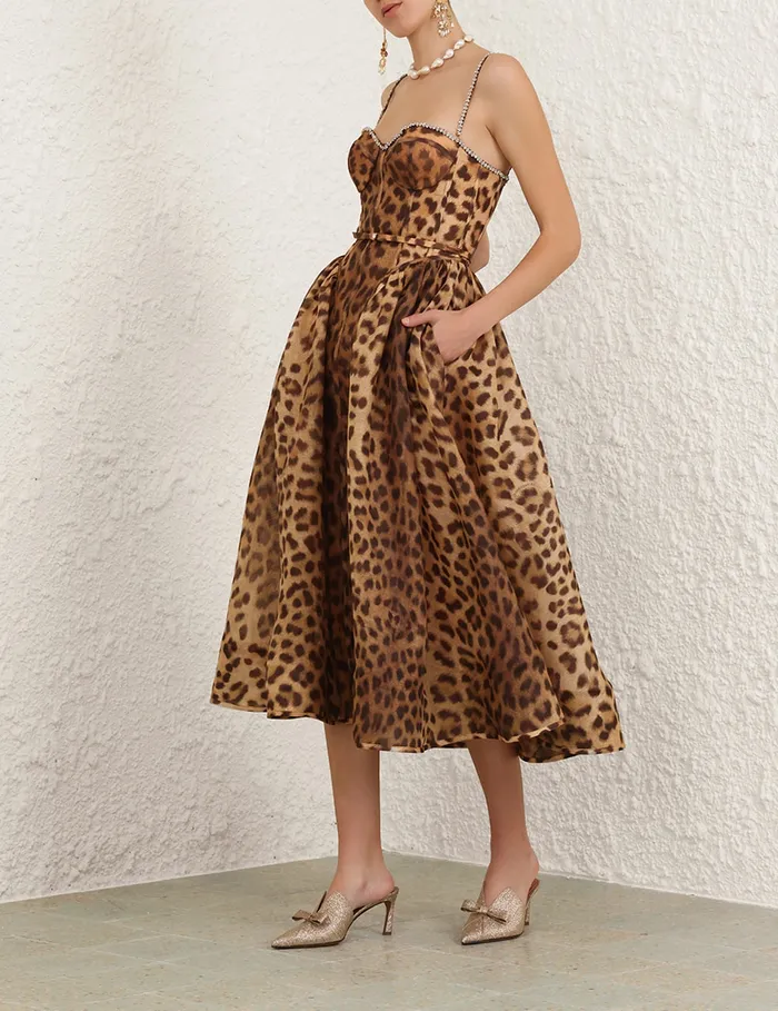 Women Zimmermann Clothing Crush Panelled Midi Dress Leopard