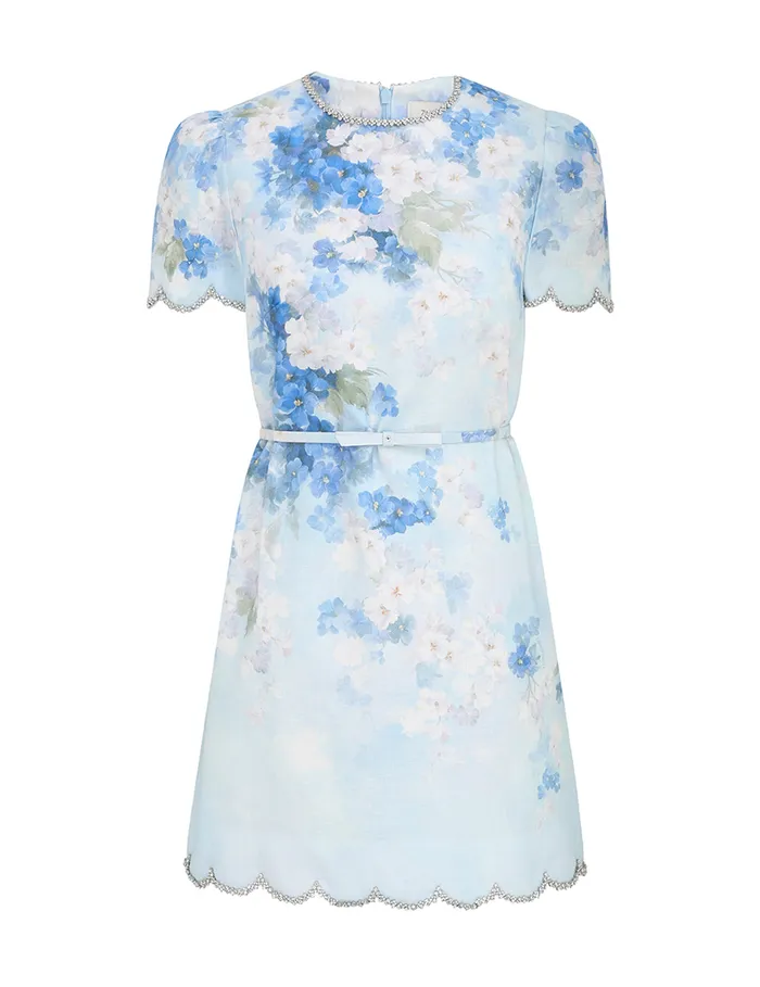 Women Zimmermann Clothing Crush Scalloped Shift Dress Blue Floral