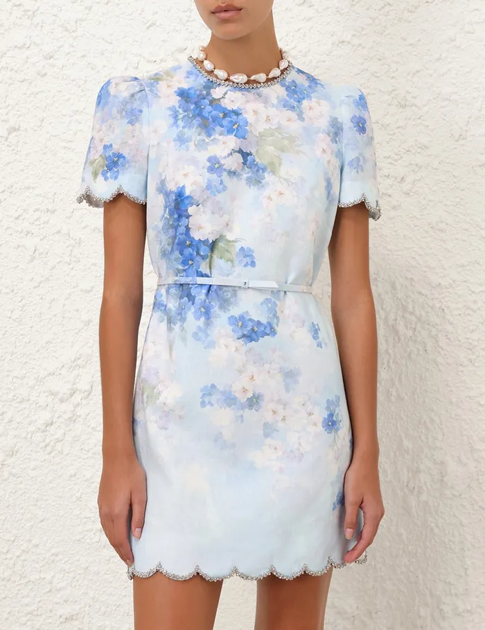 Women Zimmermann Clothing Crush Scalloped Shift Dress Blue Floral