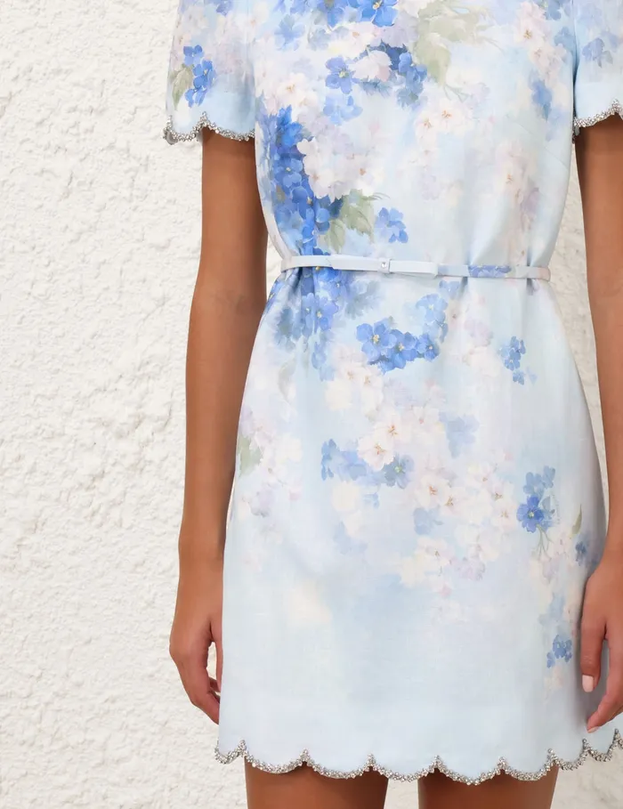 Women Zimmermann Clothing Crush Scalloped Shift Dress Blue Floral