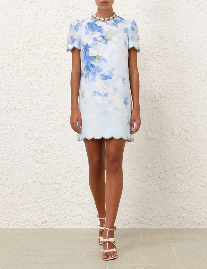 Women Zimmermann Clothing Crush Scalloped Shift Dress Blue Floral