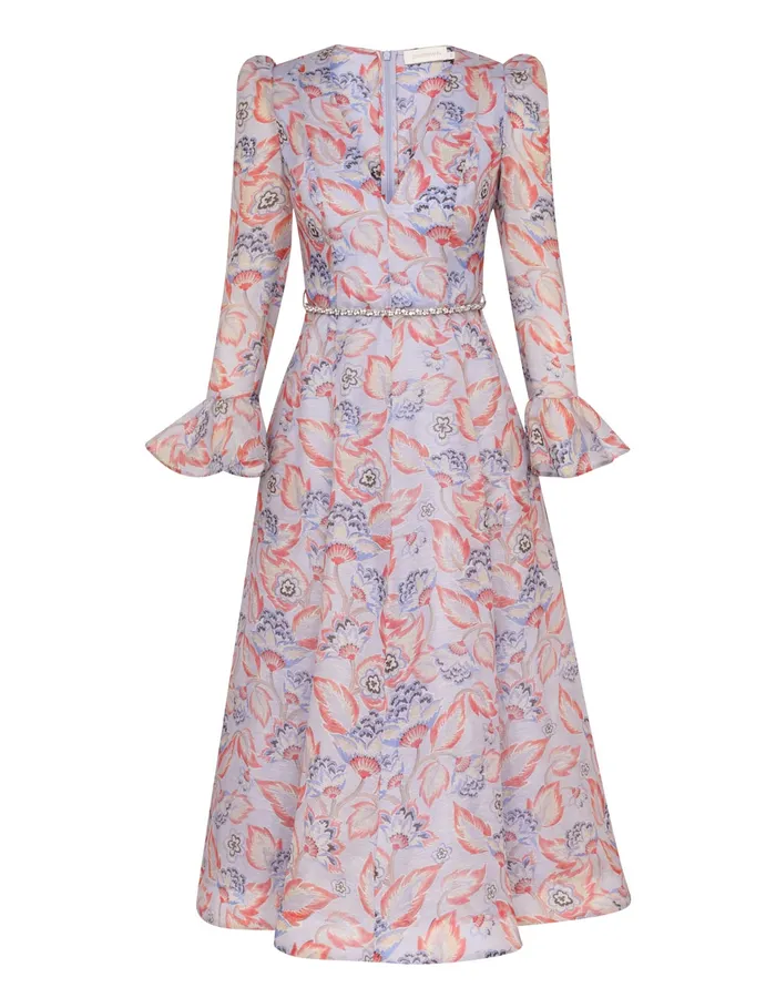 Women Zimmermann Clothing Eden Long Sleeve Midi Dress Sapphire Eden
