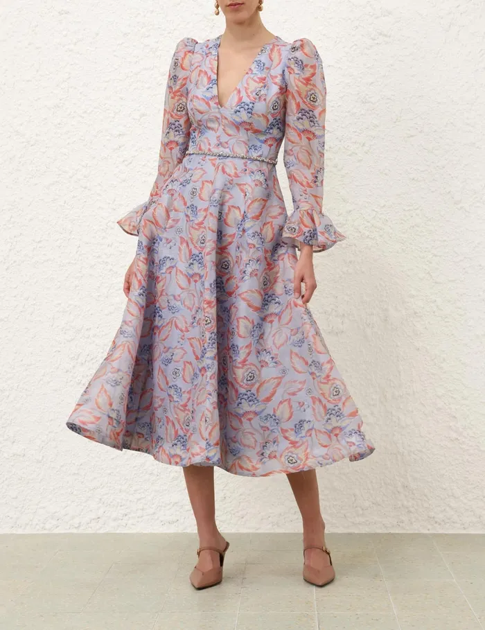Women Zimmermann Clothing Eden Long Sleeve Midi Dress Sapphire Eden