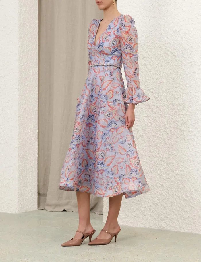 Women Zimmermann Clothing Eden Long Sleeve Midi Dress Sapphire Eden