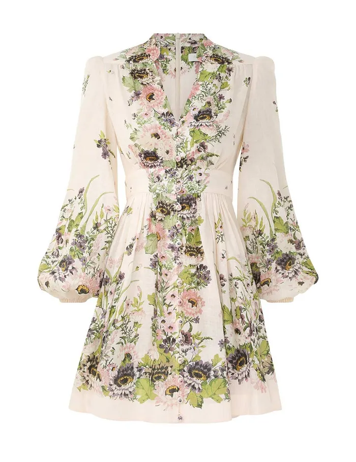 Women Zimmermann Clothing Halliday Plunge Mini Dress Cream Multi Floral