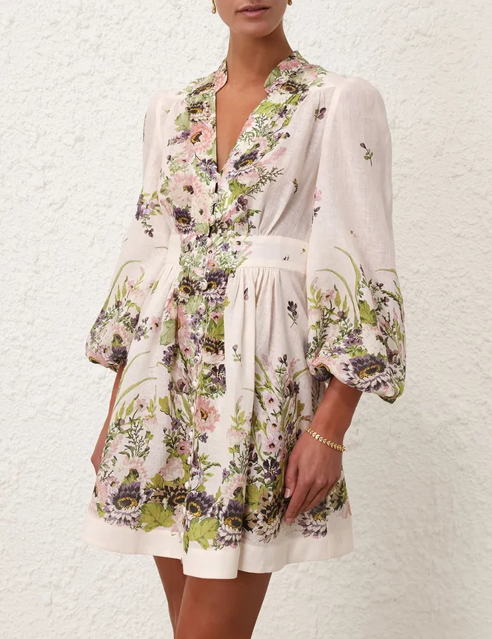 Women Zimmermann Clothing Halliday Plunge Mini Dress Cream Multi Floral