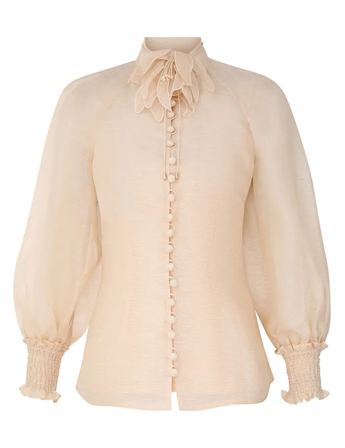Women Zimmermann Clothing Illustration Buttoned Blouse Cream