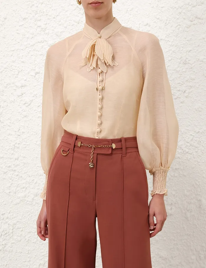 Women Zimmermann Clothing Illustration Buttoned Blouse Cream