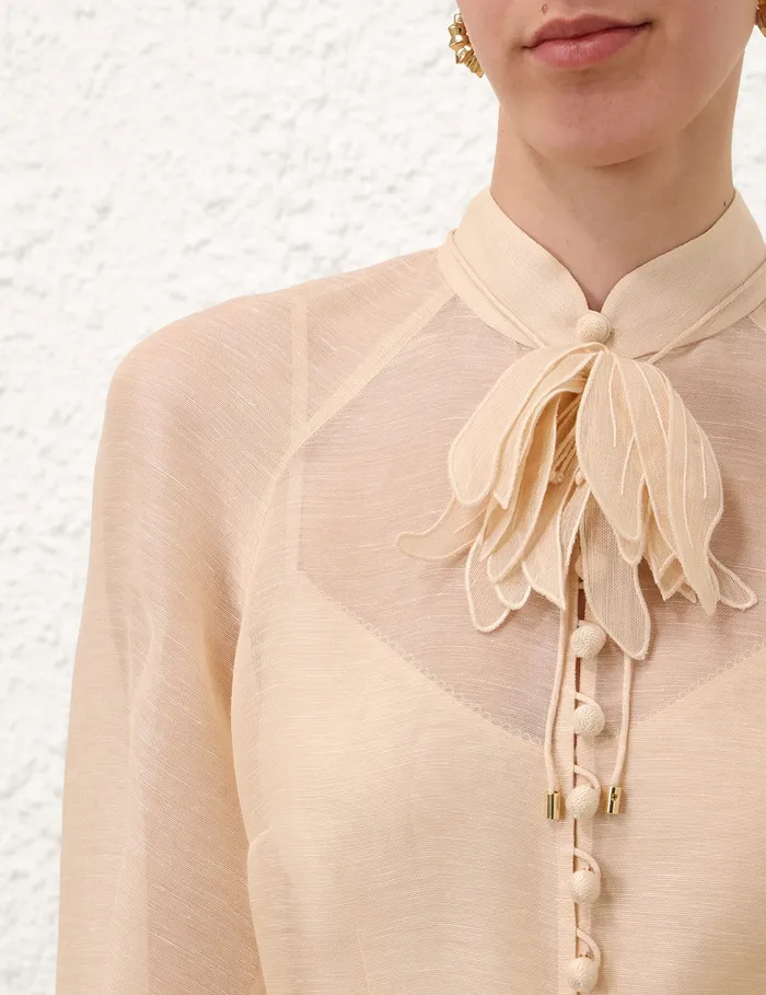 Women Zimmermann Clothing Illustration Buttoned Blouse Cream