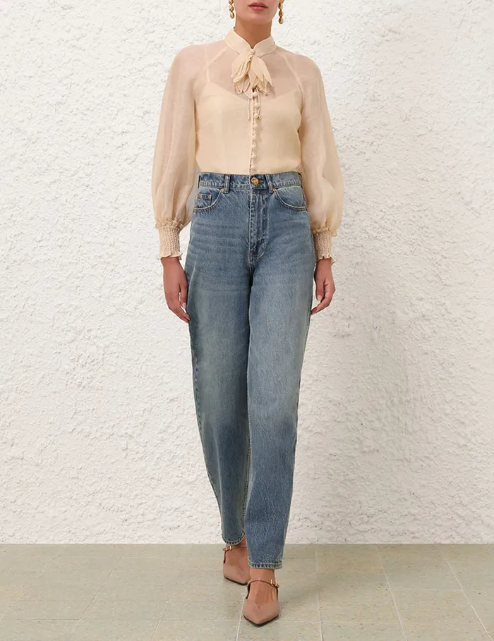 Women Zimmermann Clothing Illustration Buttoned Blouse Cream