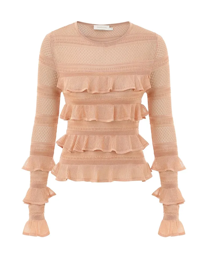 Women Zimmermann Clothing Illustration Frilled Top Champagne