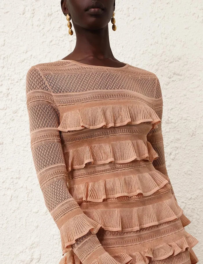 Women Zimmermann Clothing Illustration Frilled Top Champagne