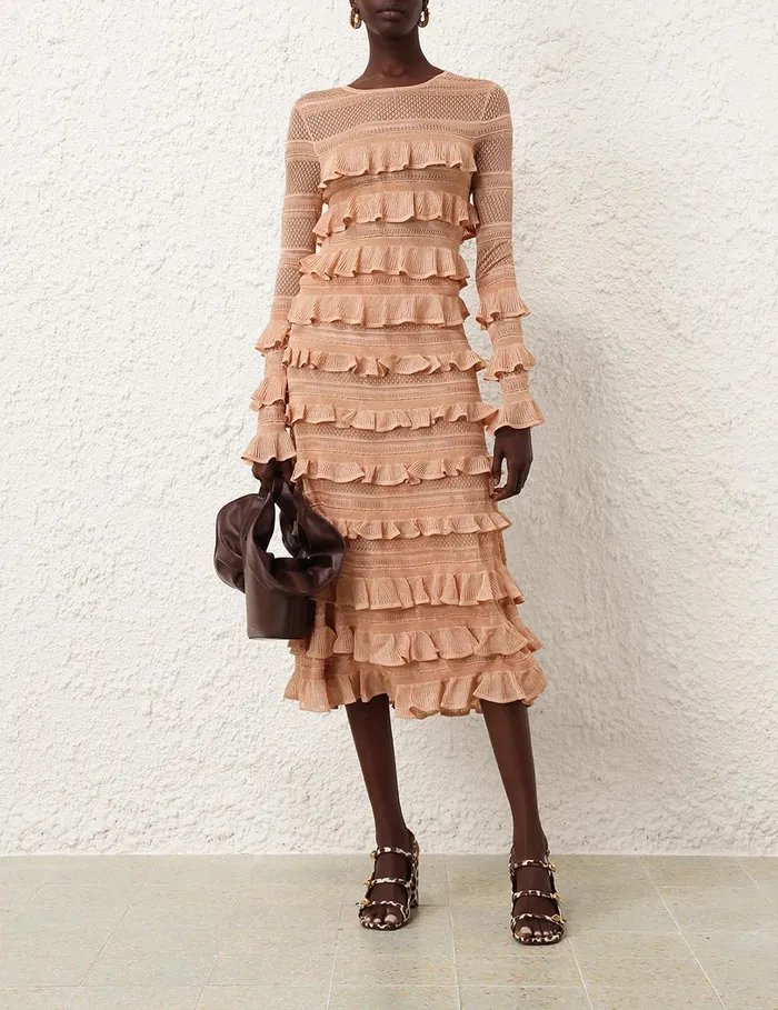 Women Zimmermann Clothing Illustration Frilled Top Champagne