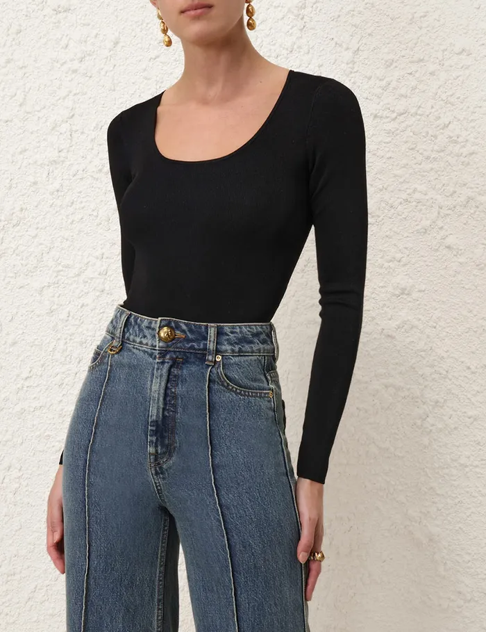 Women Zimmermann Clothing Illustration Knit Bodysuit Black