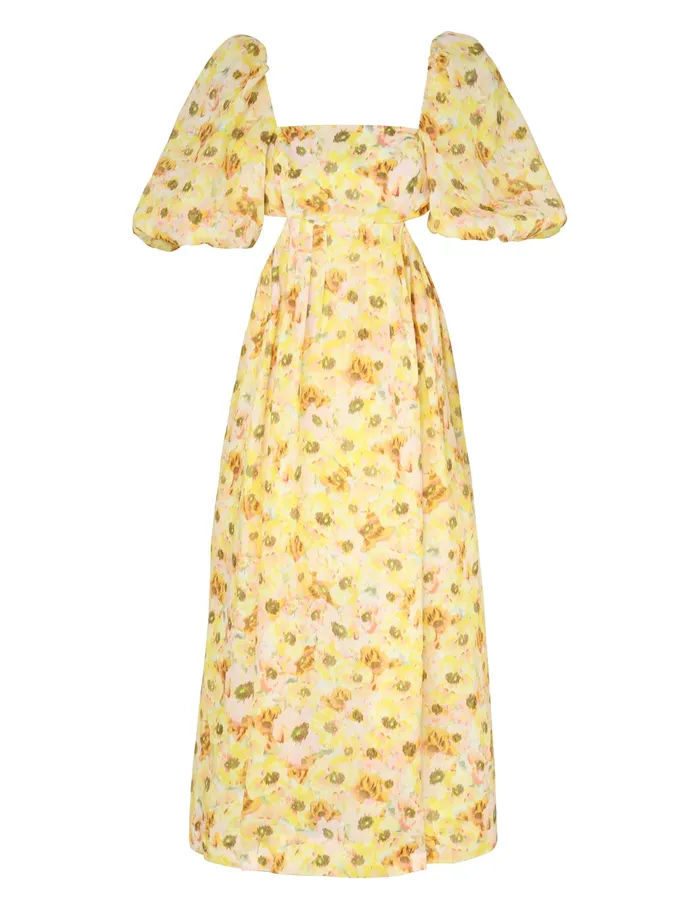 Women Zimmermann Clothing Lightburst Cut Out Midi Dress Yellow Floral