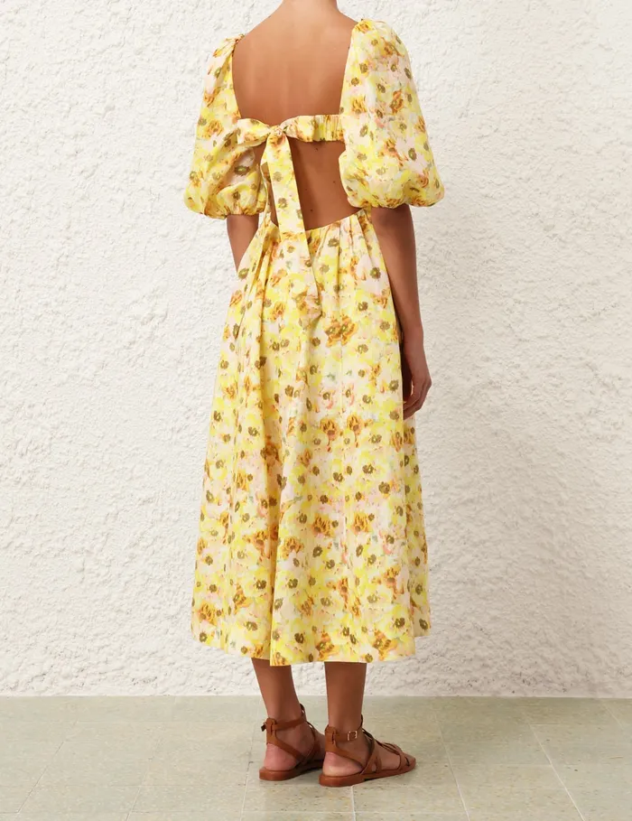 Women Zimmermann Clothing Lightburst Cut Out Midi Dress Yellow Floral