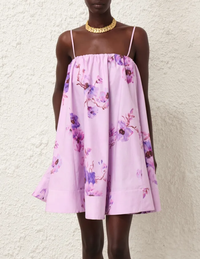 Women Zimmermann Clothing Lightburst Puff Mini Dress Purple Floral