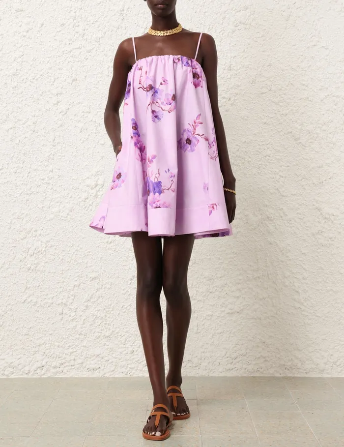 Women Zimmermann Clothing Lightburst Puff Mini Dress Purple Floral