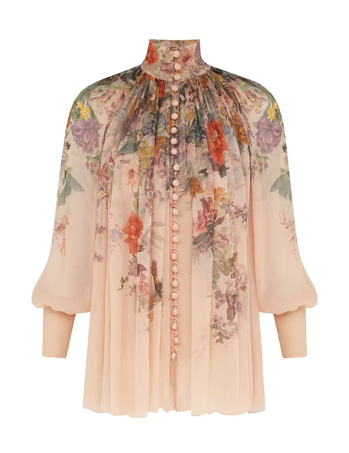 Women Zimmermann Clothing Pavilion Smock Blouse Peach Multi Floral