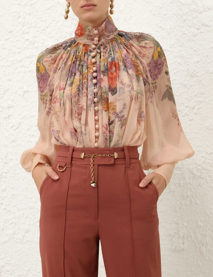 Women Zimmermann Clothing Pavilion Smock Blouse Peach Multi Floral