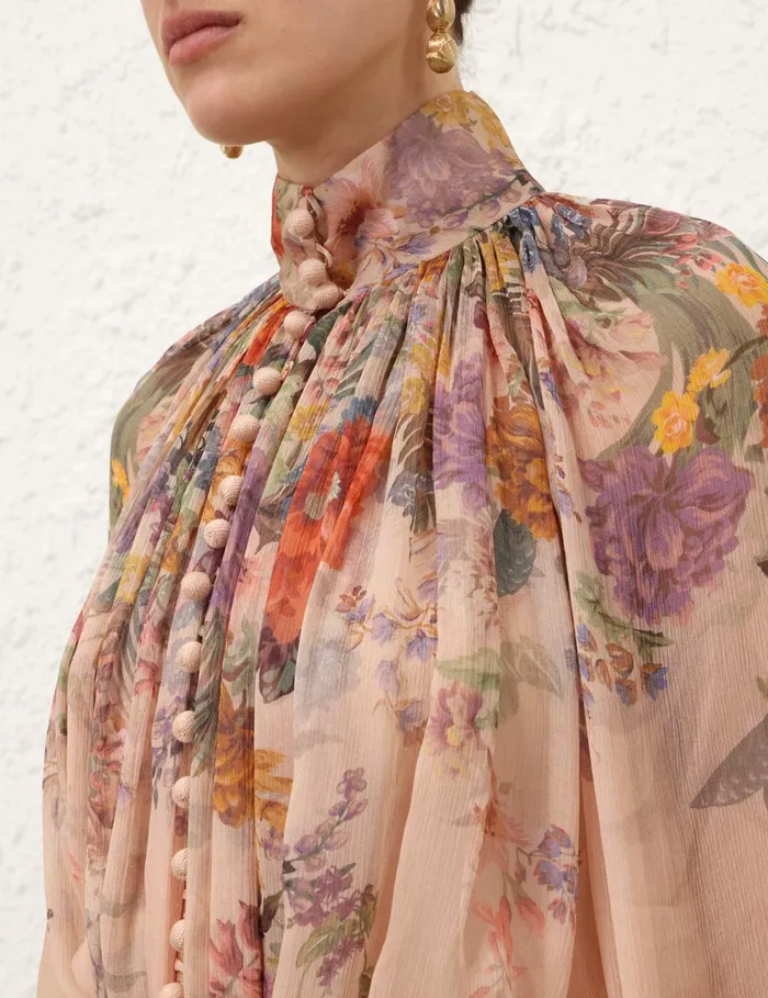 Women Zimmermann Clothing Pavilion Smock Blouse Peach Multi Floral